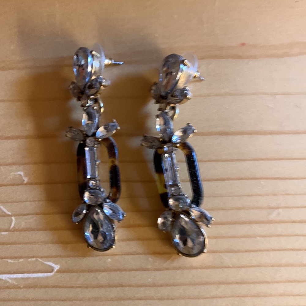 J Crew Tortoise & Crystal Earrings - Picture 2 of 3